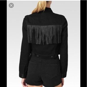 PAIGE Cecily Leather Fringe Denim Jacket